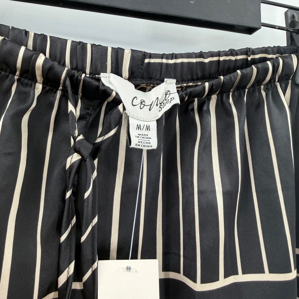 Como Sleep Womens Pajama Shorts Black Cream Striped Satin Drawstring Medium NEW - Picture 4 of 11